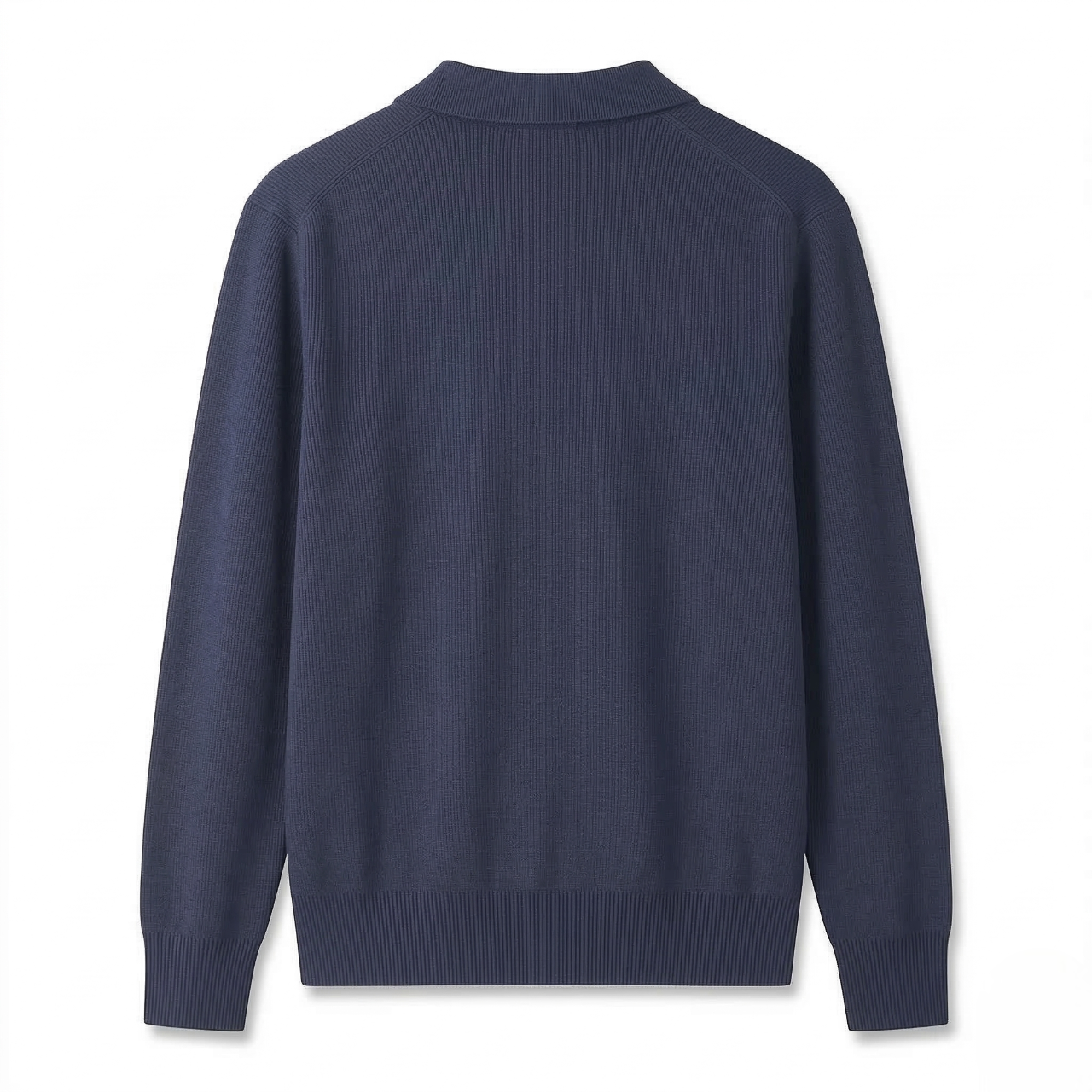 Navy Blue Ribbed Knit Polo Sweater