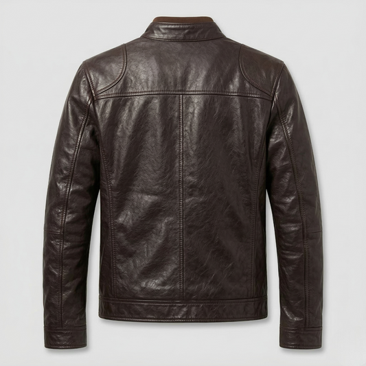 Dark Brown Leather Racer Jacket