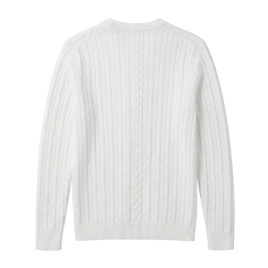 White Cable Knit Crew Neck Sweater