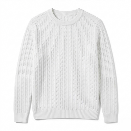 White Cable Knit Crew Neck Sweater