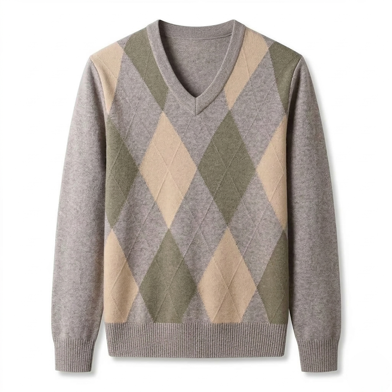 Argyle V-Neck Wool Blend Sweater