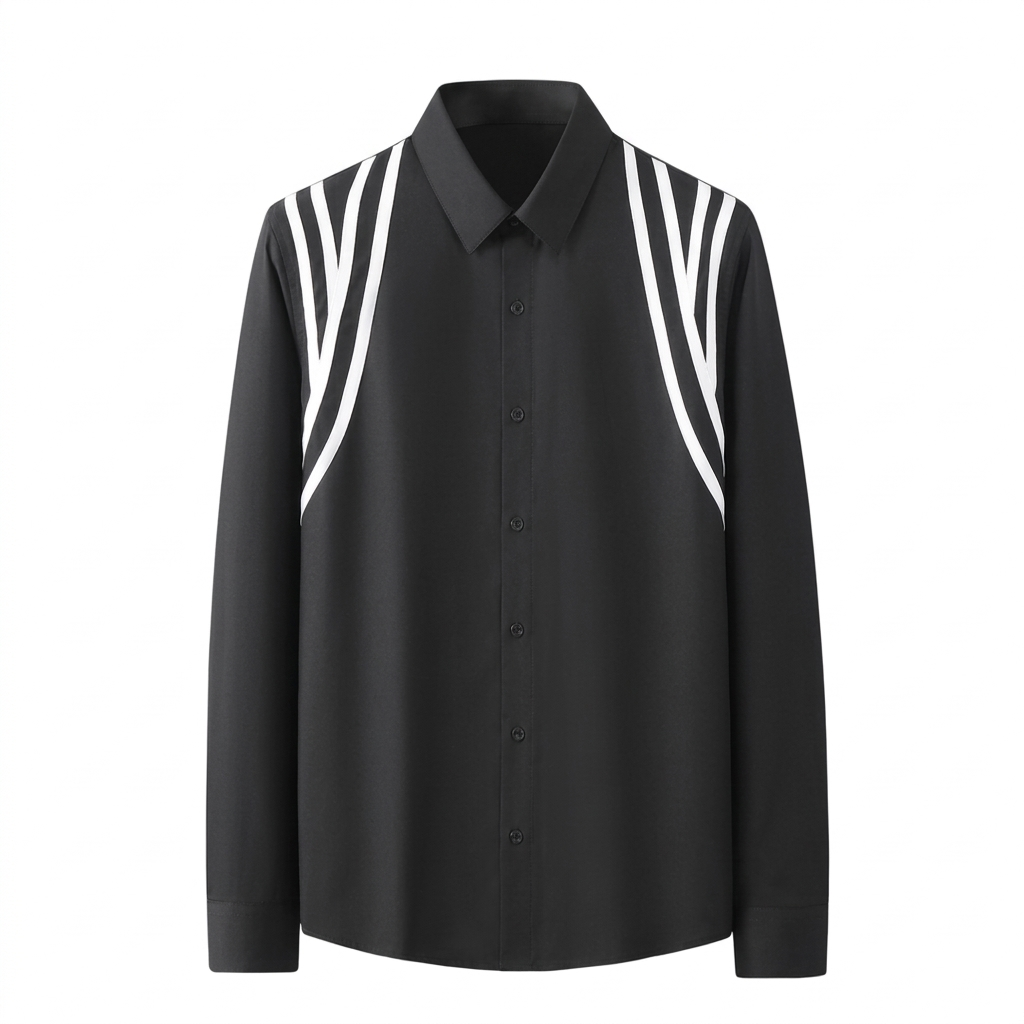 Contrast Striped Panel Contemporary Black Shir