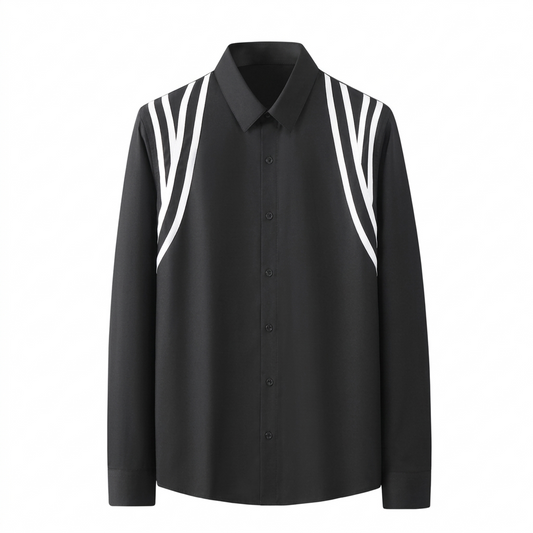 Contrast Striped Panel Contemporary Black Shir