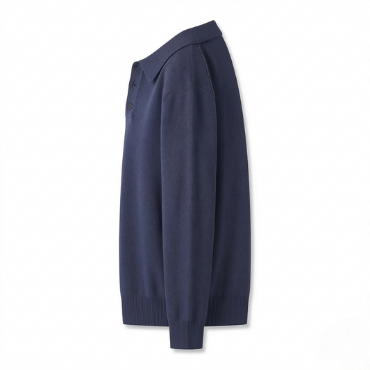 Navy Blue Ribbed Knit Polo Sweater