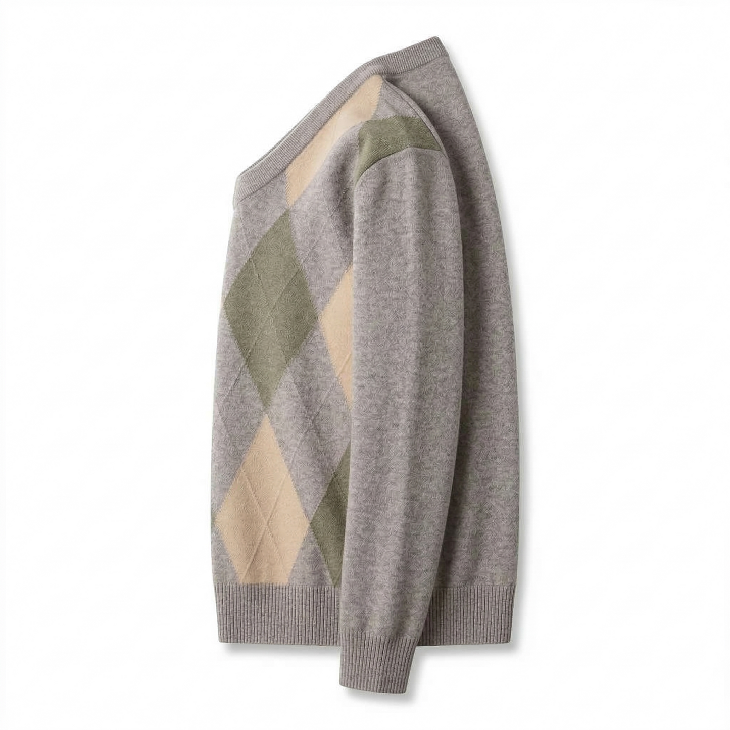 Argyle V-Neck Wool Blend Sweater