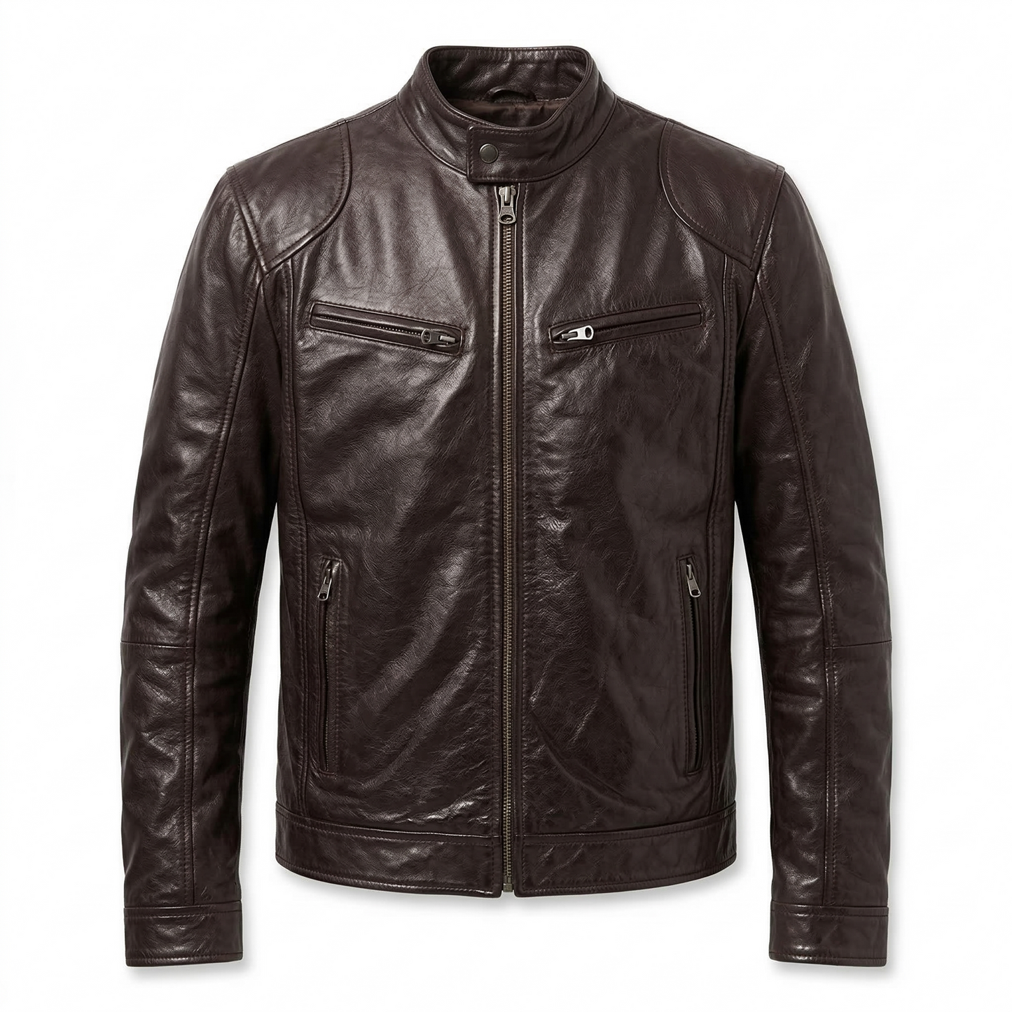 Dark Brown Leather Racer Jacket