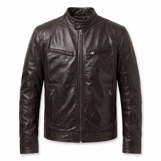 Dark Brown Leather Racer Jacket