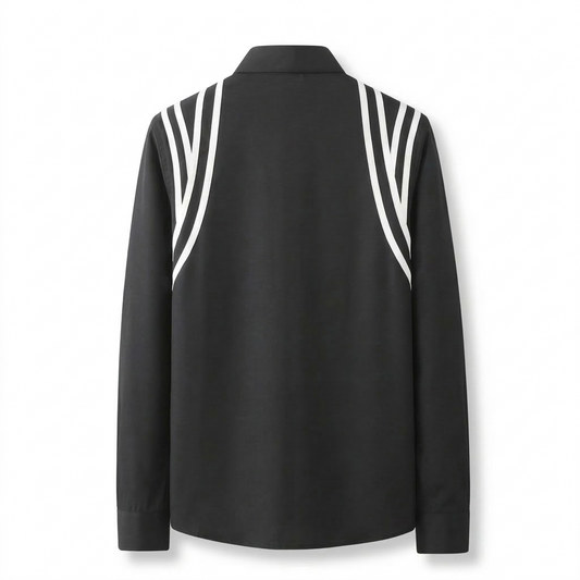 Contrast Striped Panel Contemporary Black Shir