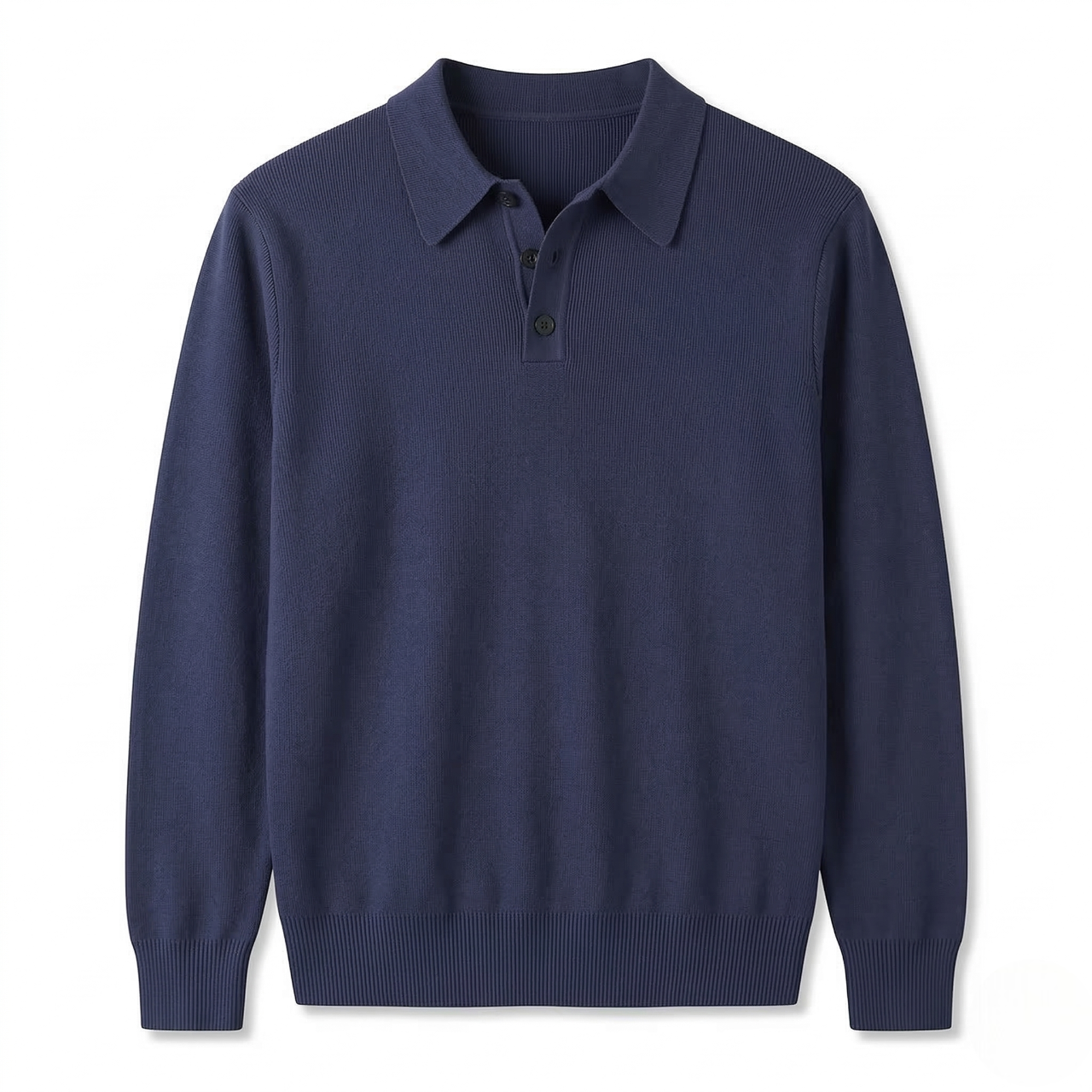 Navy Blue Ribbed Knit Polo Sweater